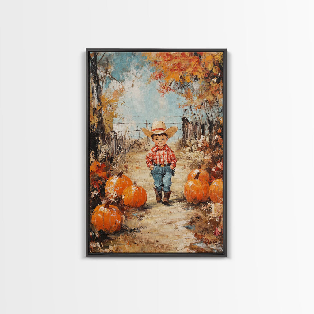 Autumn Cowboy & Pumpkins Canvas Wall Art