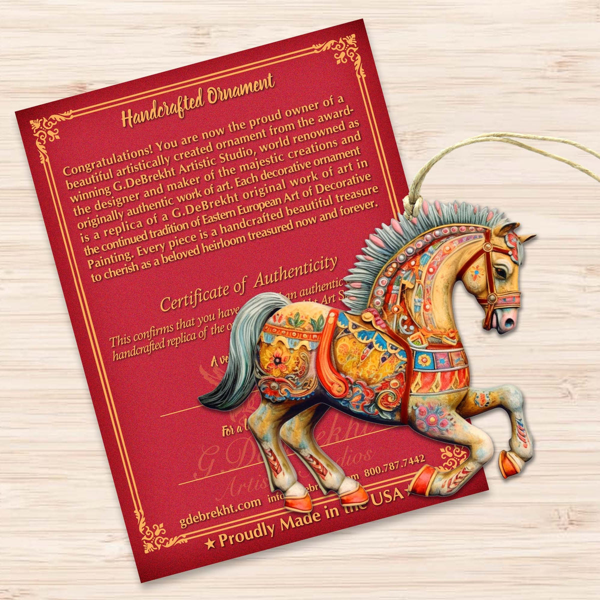 Ornamental Horses Wooden Ornaments Set of 3 by G. Debrekht - Christmas Decor - 8100193S3