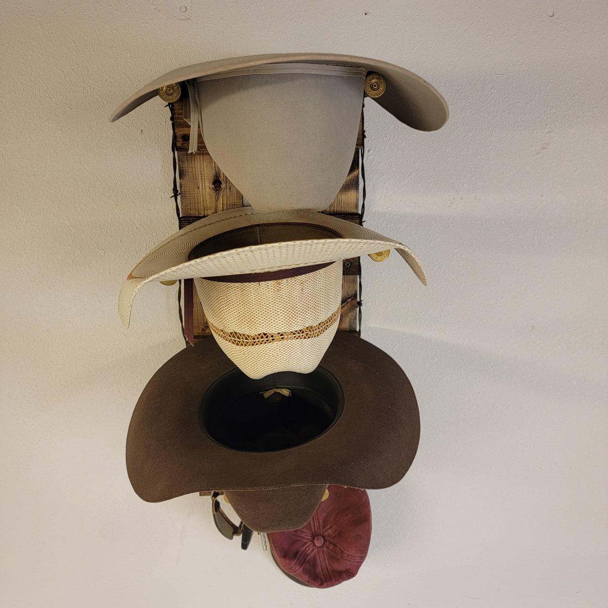 3-Hatter Vertical Cowboy Hat Rack — Holds 3 Hats