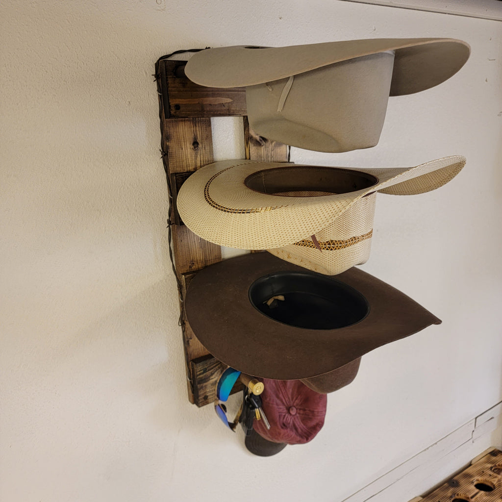 3-Hatter Vertical Cowboy Hat Rack — Holds 3 Hats