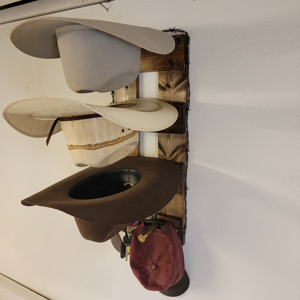 3-Hatter Vertical Cowboy Hat Rack — Holds 3 Hats