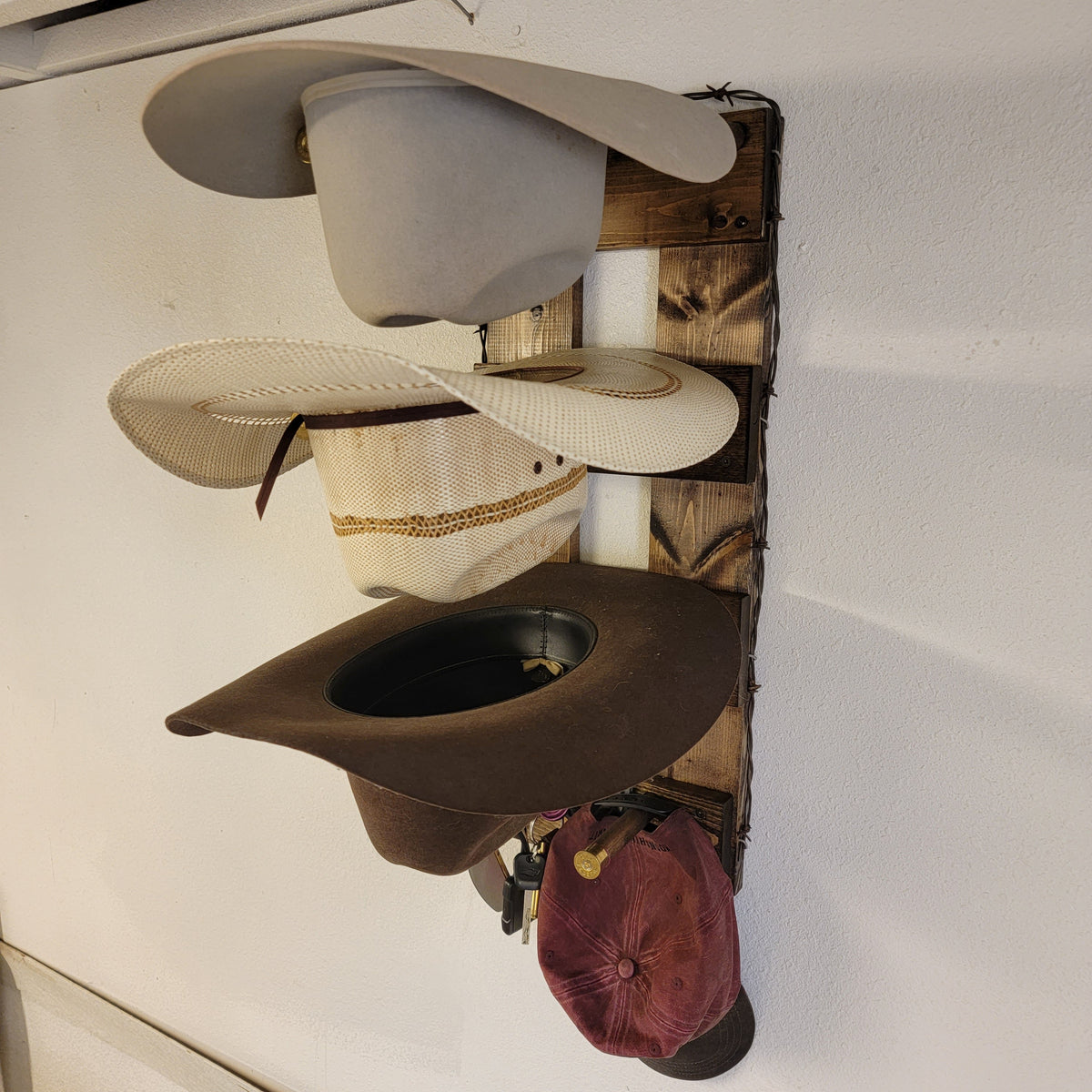 3-Hatter Vertical Cowboy Hat Rack — Holds 3 Hats