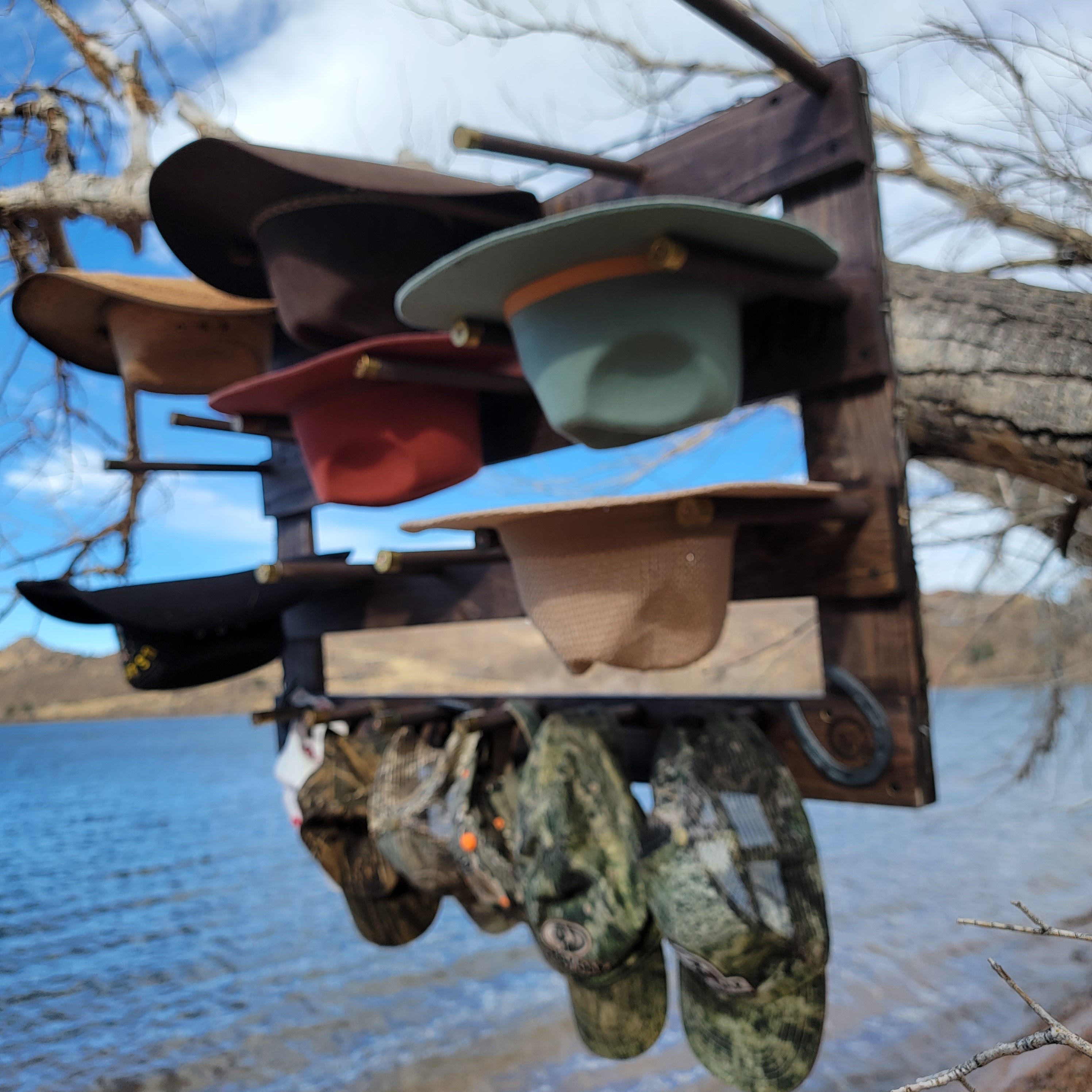 9 Cowboy Hat Rack | Cowboy Hat Holder | Rustic Western Hat Display | Handcrafted Wooden Organizer | Space-Saving Home Decor | Made in USA