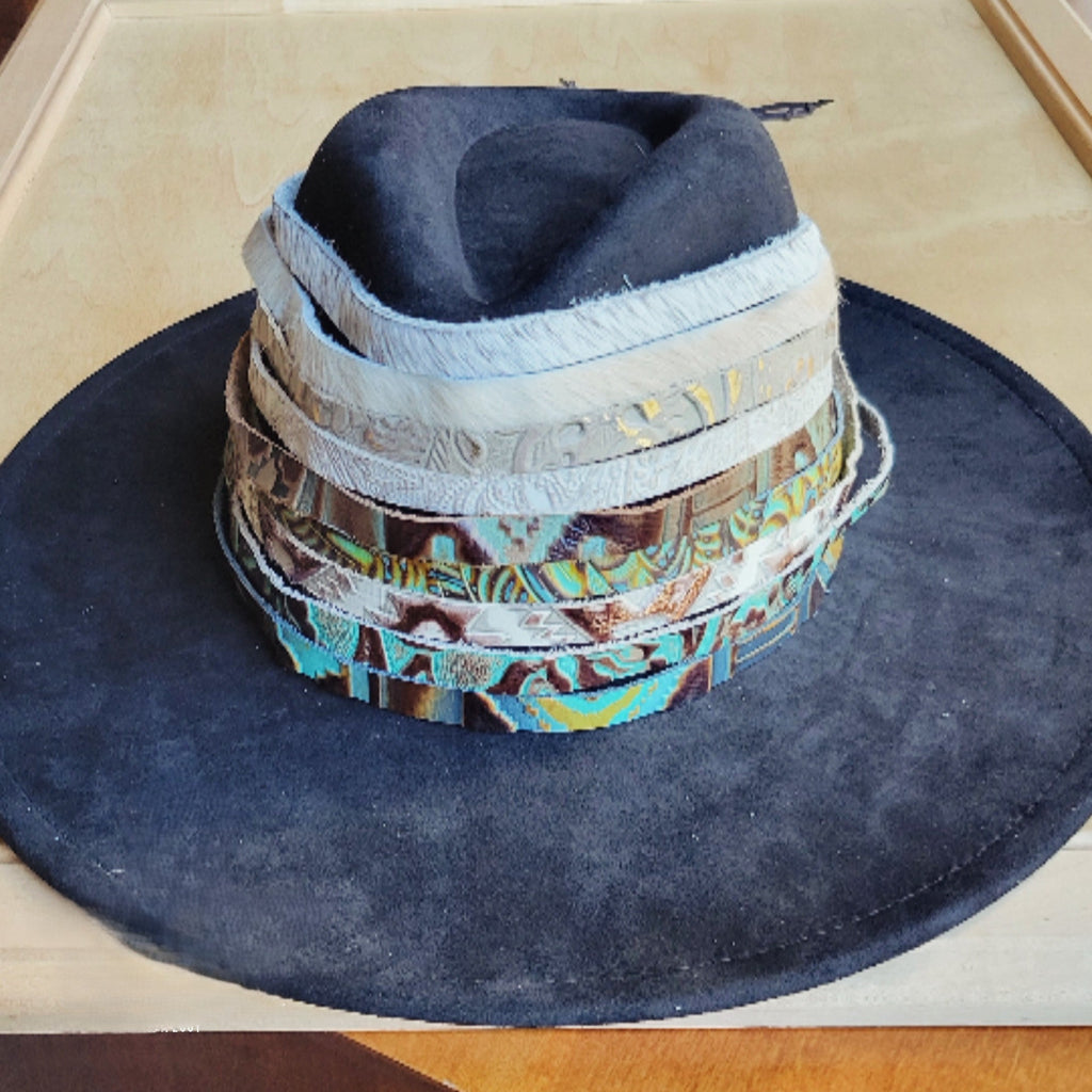 **Tan Steer Embossed Leather Hat Band Only w/ Turquoise 951uu