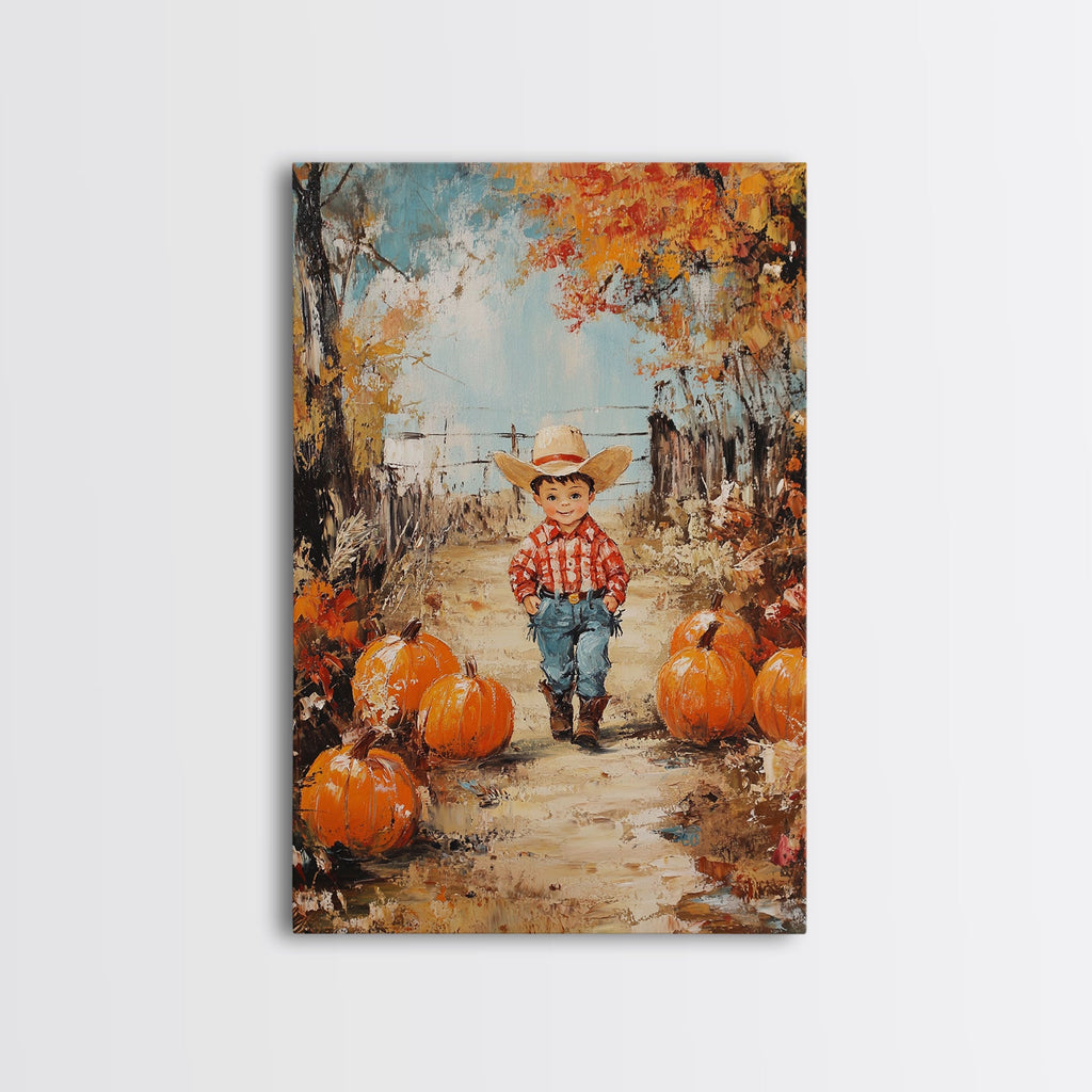 Autumn Cowboy & Pumpkins Canvas Wall Art