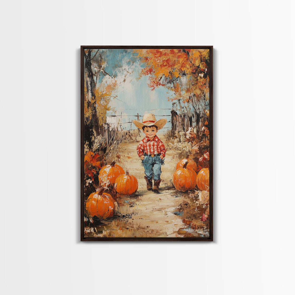 Autumn Cowboy & Pumpkins Canvas Wall Art