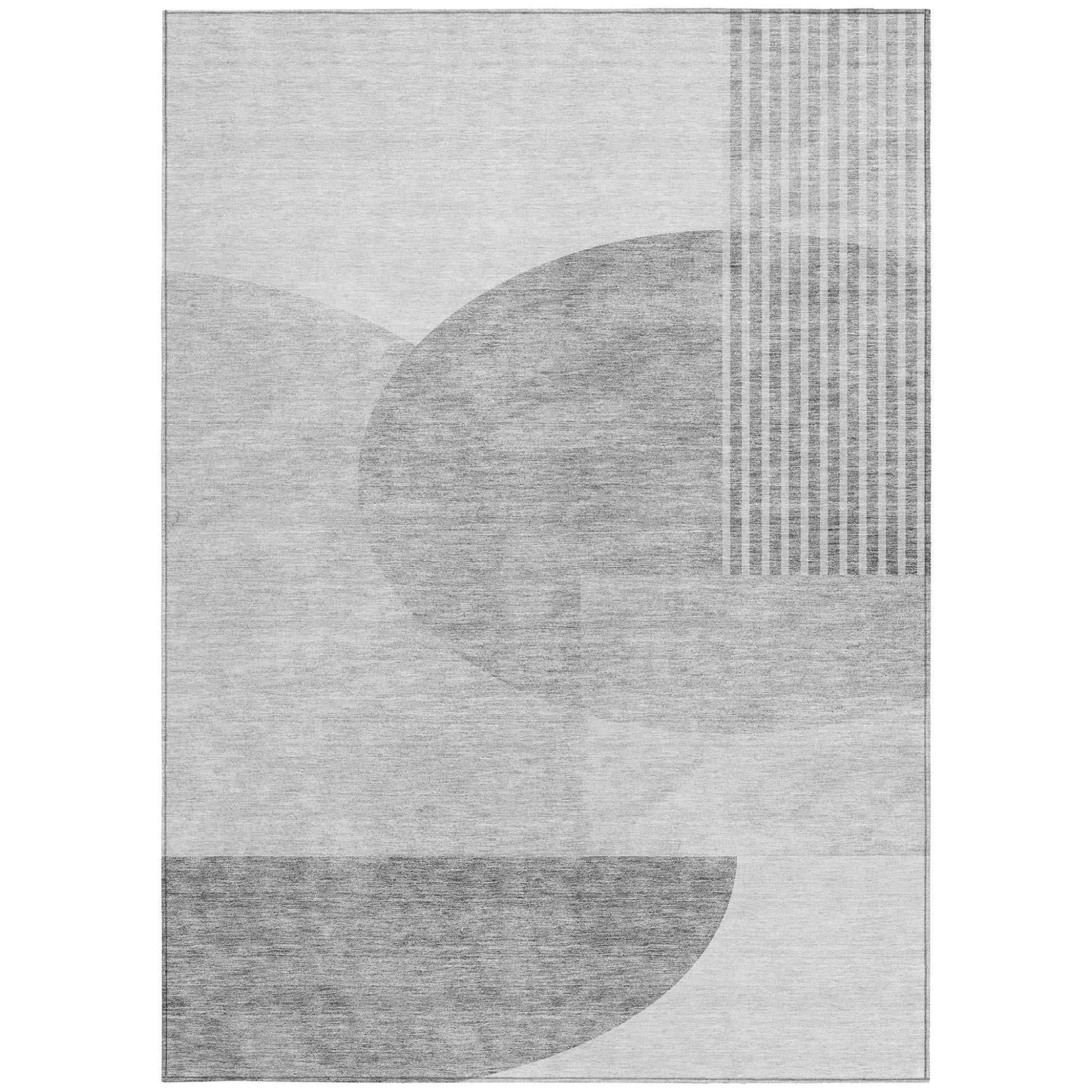 9' X 12' Gray Silver And Ivory Geometric Washable Indoor Outdoor Area Rug