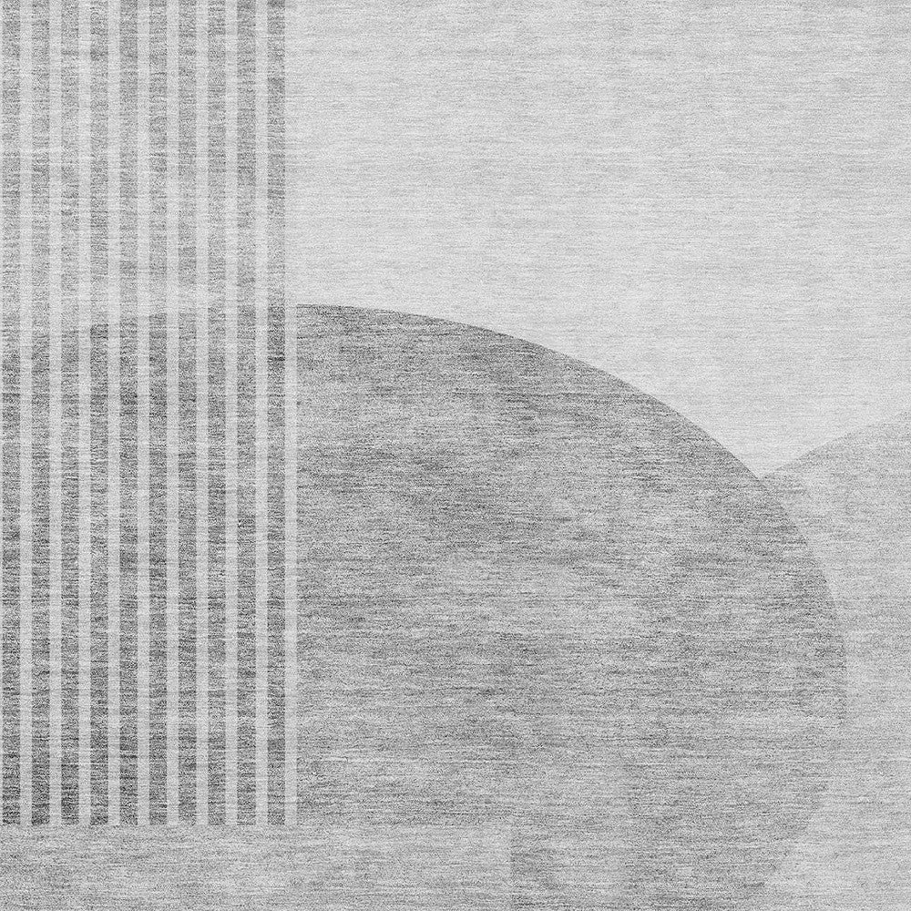 9' X 12' Gray Silver And Ivory Geometric Washable Indoor Outdoor Area Rug