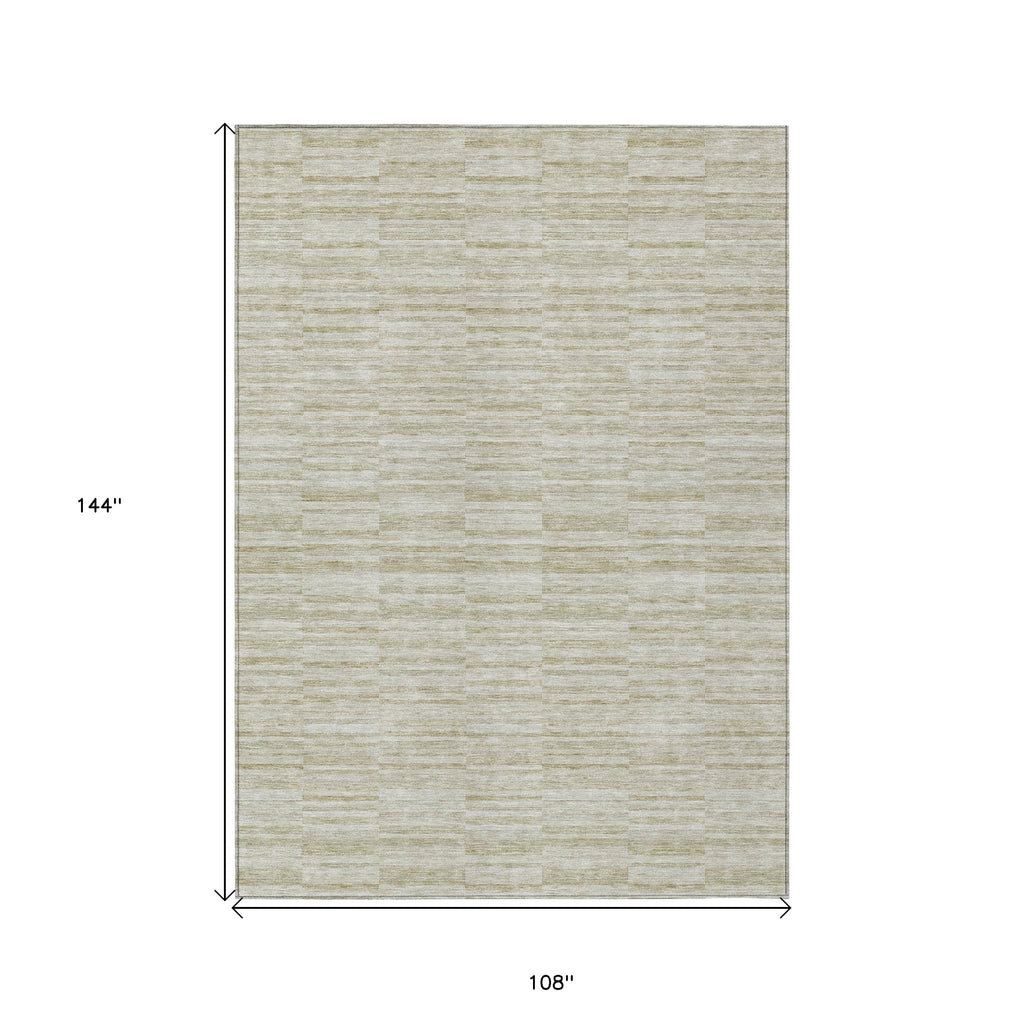 9' X 12' Taupe Beige And Tan Striped Washable Indoor Outdoor Area Rug