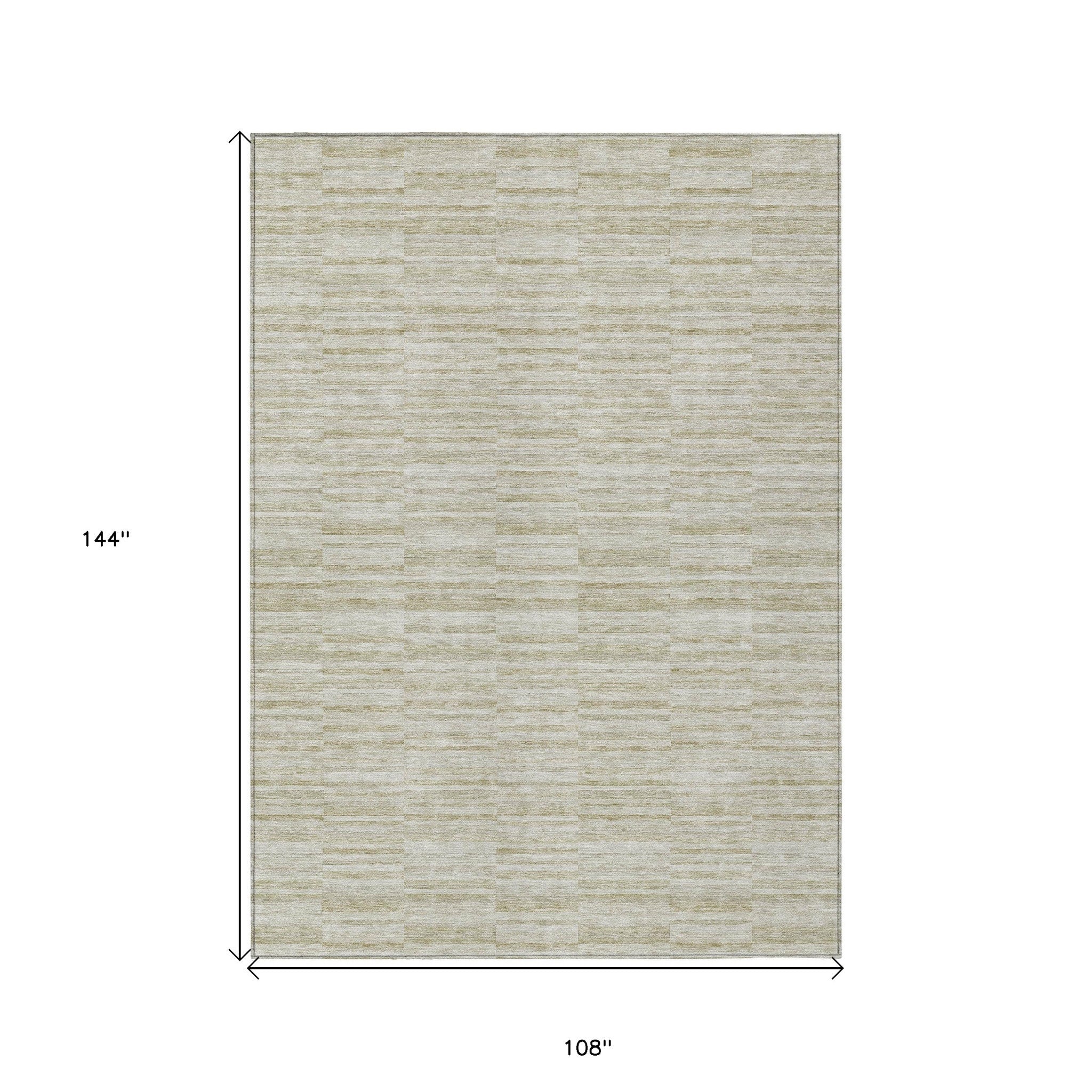 9' X 12' Taupe Beige And Tan Striped Washable Indoor Outdoor Area Rug
