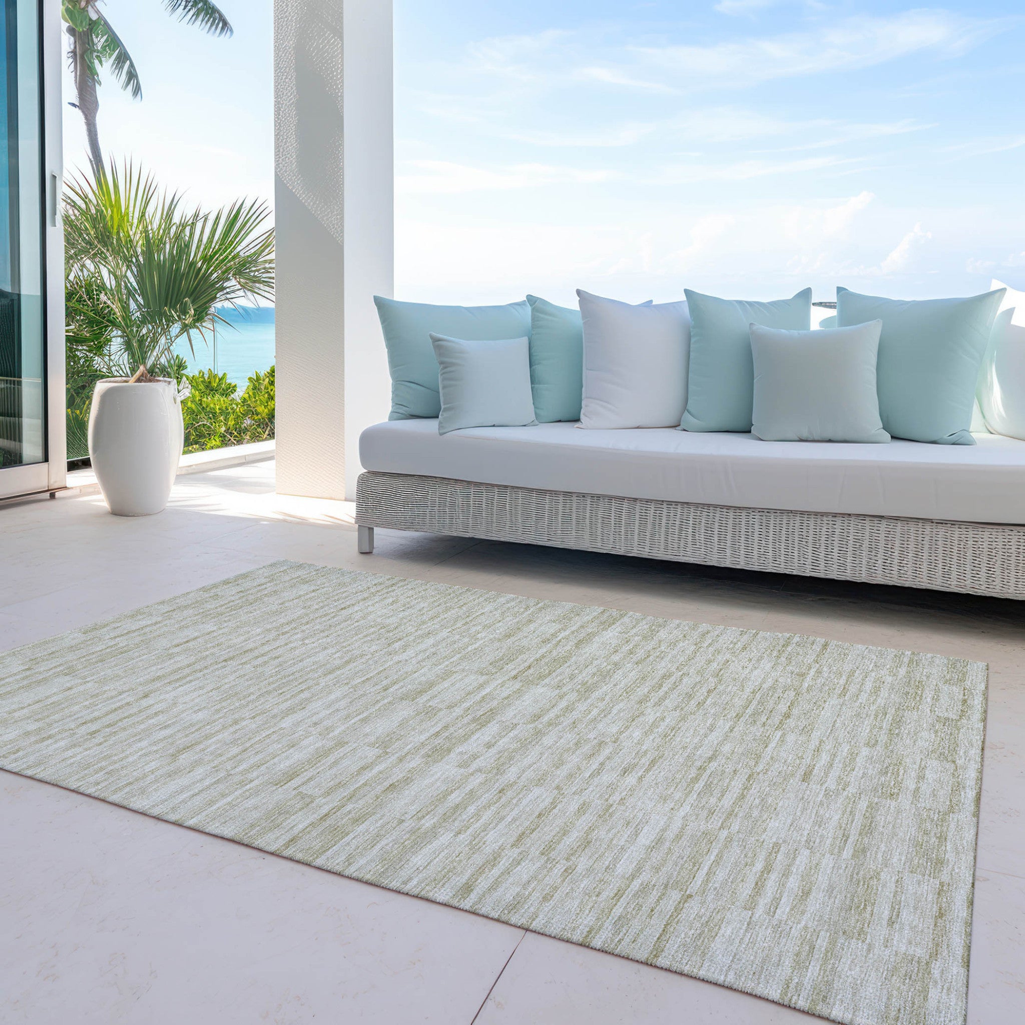 9' X 12' Taupe Beige And Tan Striped Washable Indoor Outdoor Area Rug