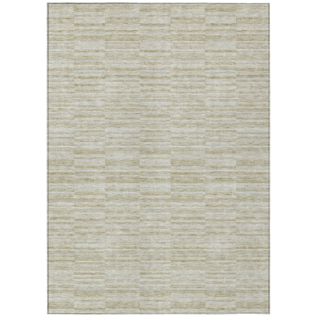 9' X 12' Taupe Beige And Tan Striped Washable Indoor Outdoor Area Rug