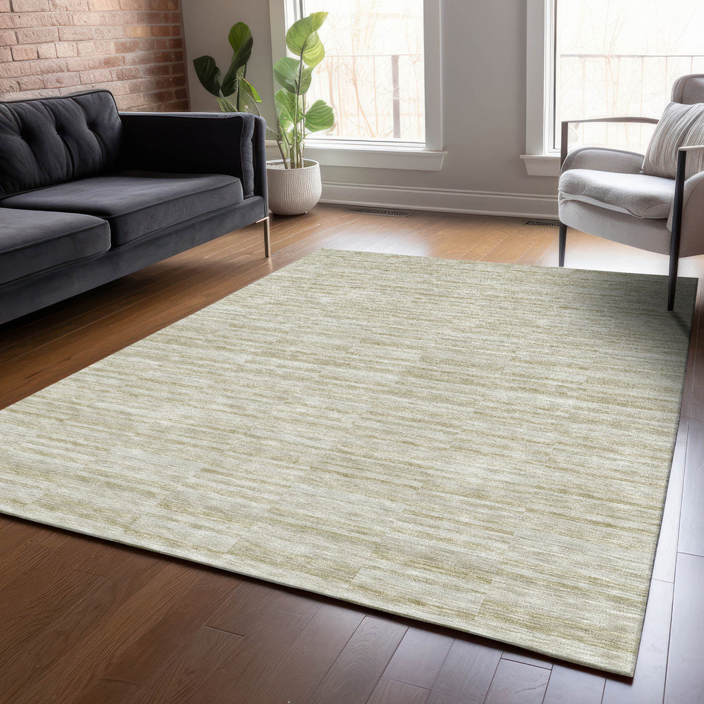 9' X 12' Taupe Beige And Tan Striped Washable Indoor Outdoor Area Rug