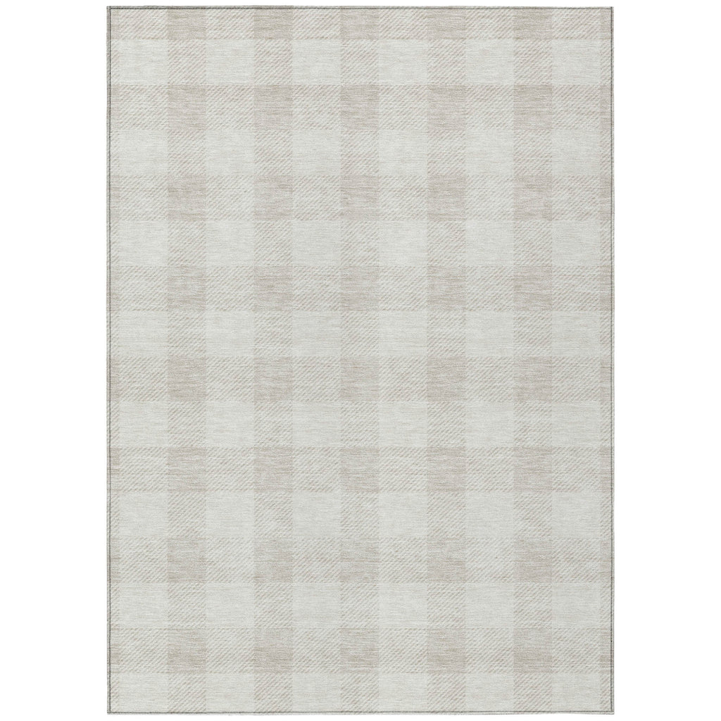 3' X 5' Ivory And Beige Plaid Washable Indoor Outdoor Area Rug