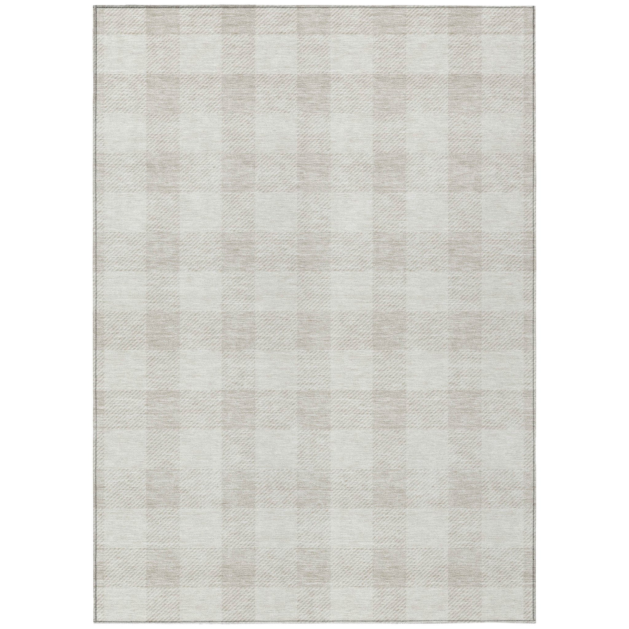 3' X 5' Ivory And Beige Plaid Washable Indoor Outdoor Area Rug