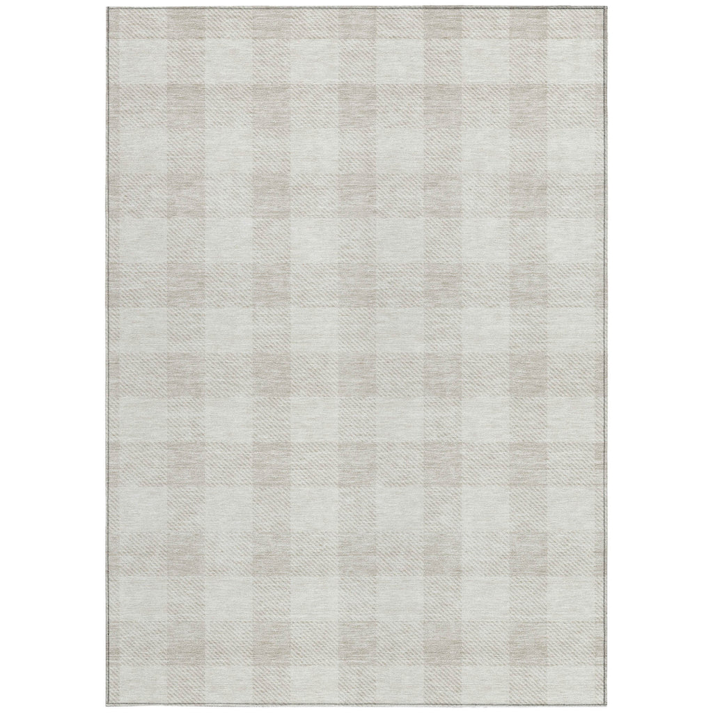3' X 5' Ivory And Beige Plaid Washable Indoor Outdoor Area Rug