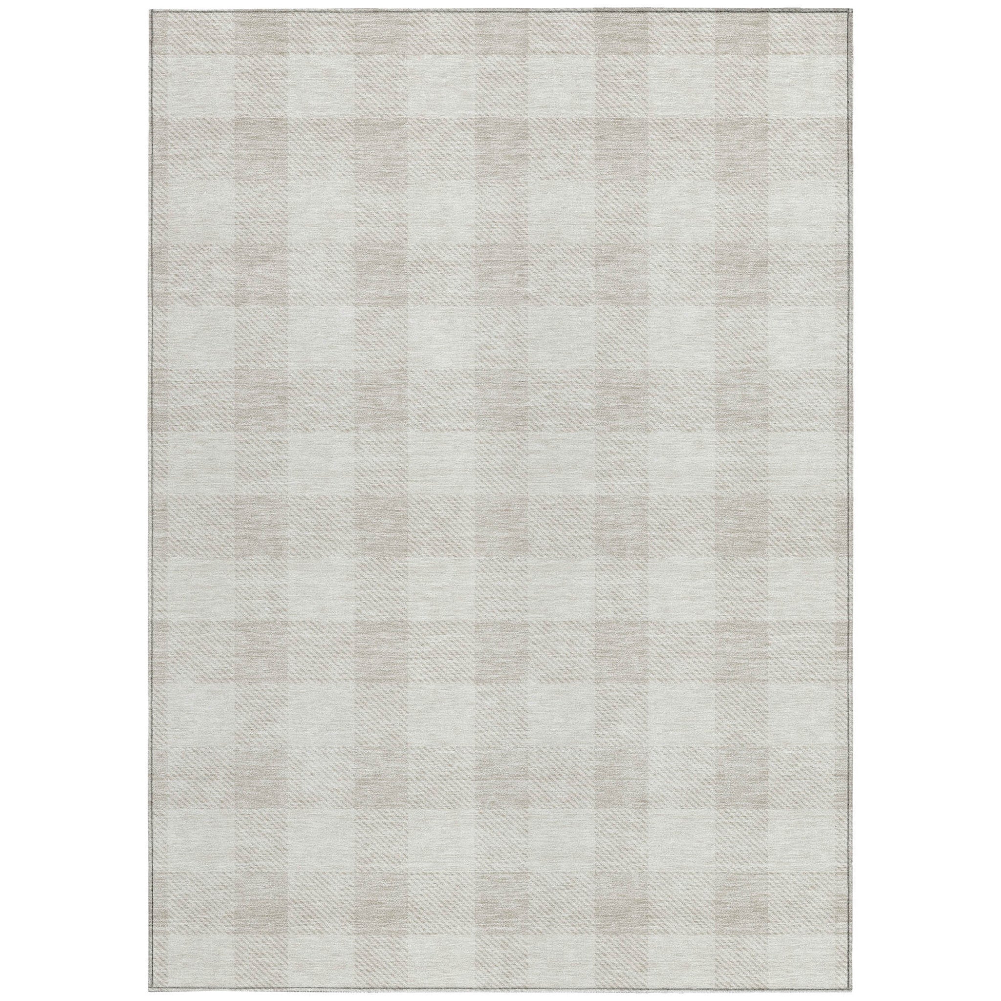 3' X 5' Ivory And Beige Plaid Washable Indoor Outdoor Area Rug