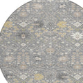 8' Gray Gold And Ivory Round Oriental Washable Indoor Outdoor Area Rug