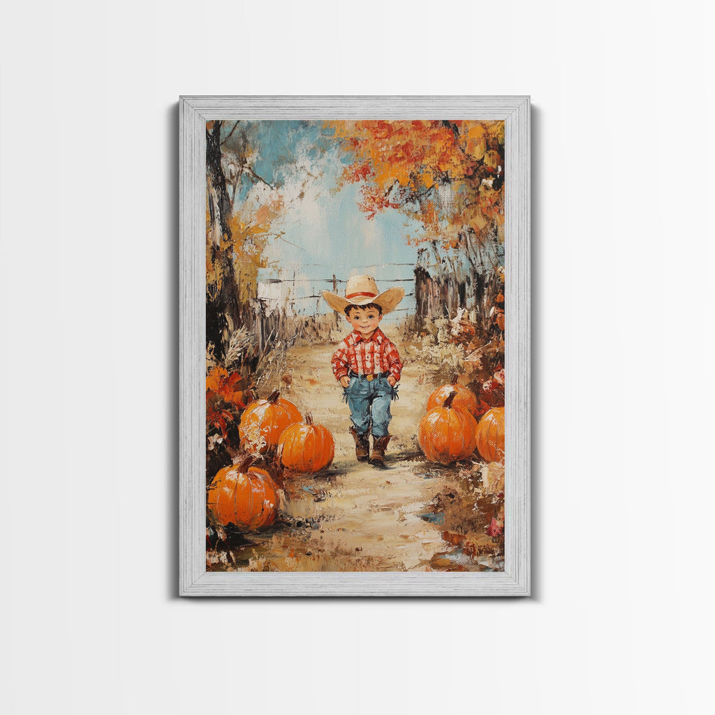 Autumn Cowboy & Pumpkins Canvas Wall Art