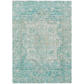 3' X 5' Teal Blue And Ivory Floral Medallion Washable Indoor Outdoor Area Rug