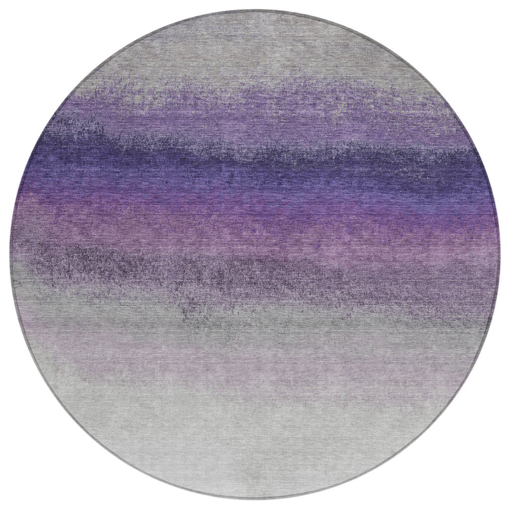 8' Lavender And Gray Round Ombre Washable Indoor Outdoor Area Rug