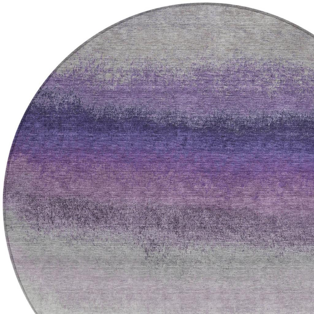 8' Lavender And Gray Round Ombre Washable Indoor Outdoor Area Rug