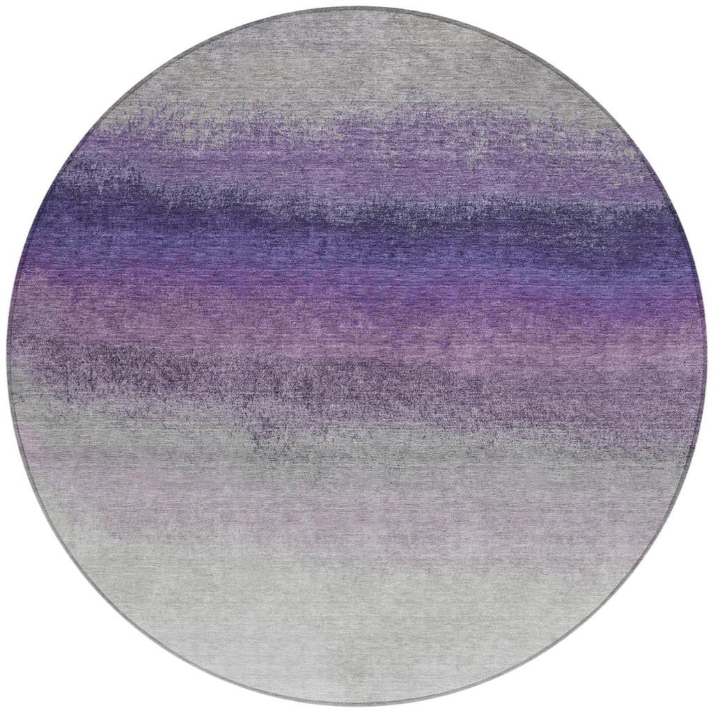 8' Lavender And Gray Round Ombre Washable Indoor Outdoor Area Rug