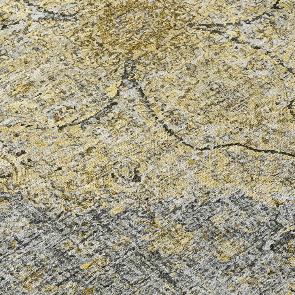 8' Pewter And Gold Round Oriental Washable Indoor Outdoor Area Rug