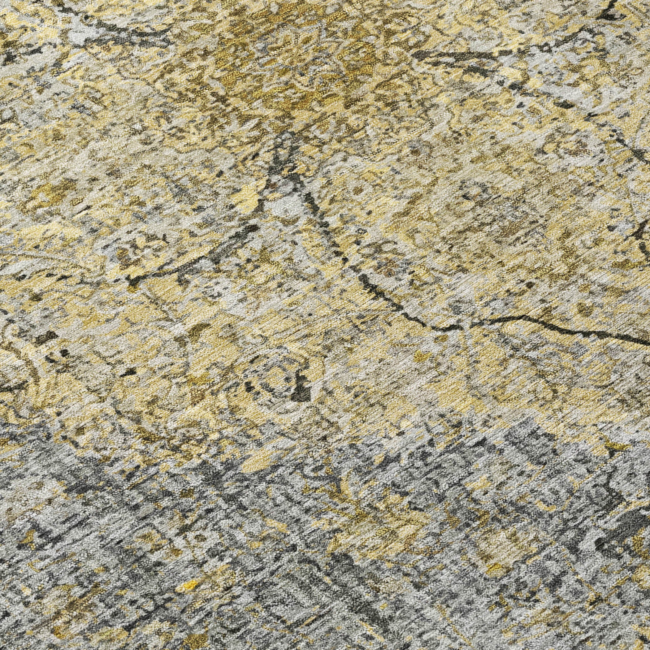 8' Pewter And Gold Round Oriental Washable Indoor Outdoor Area Rug