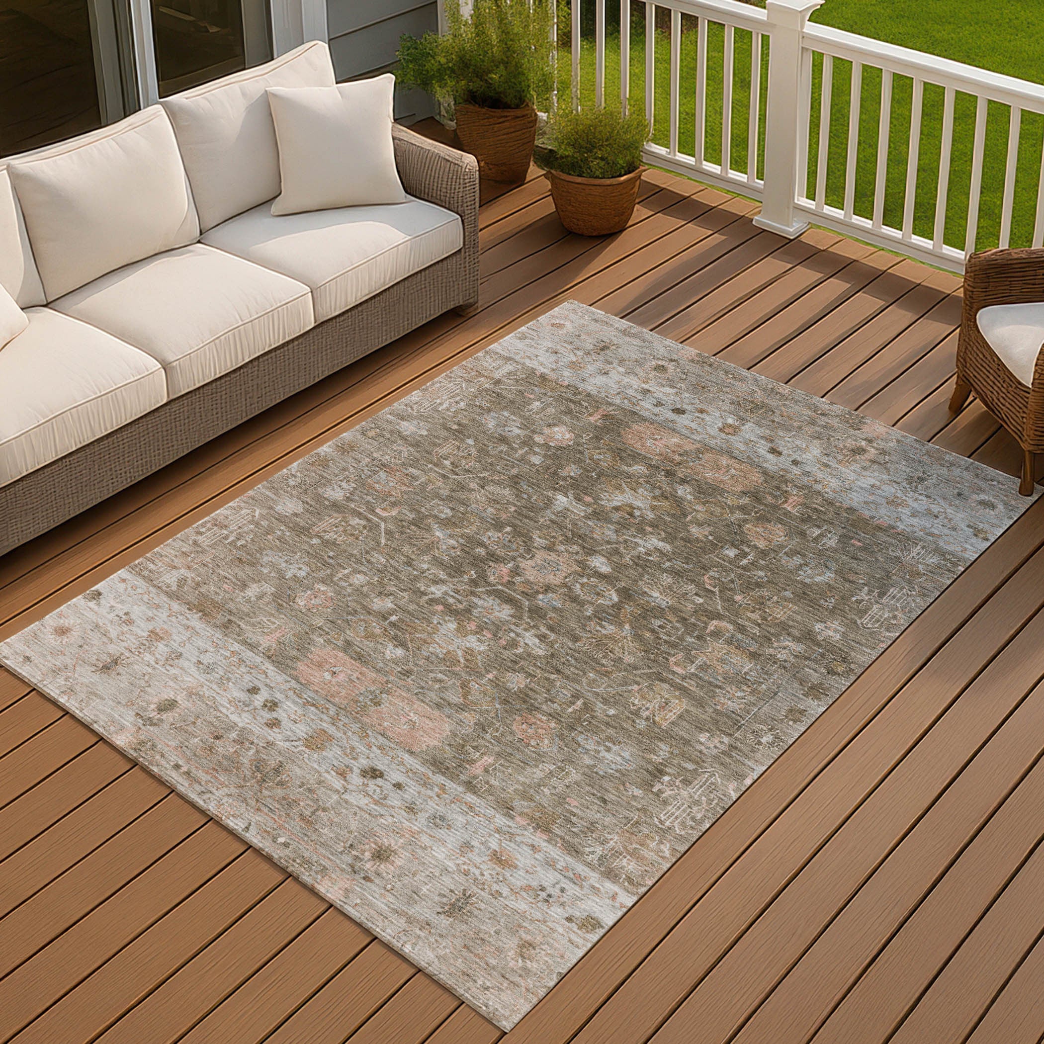 3' X 5' Brown And Gray Tribal Washable Indoor Outdoor Area Rug