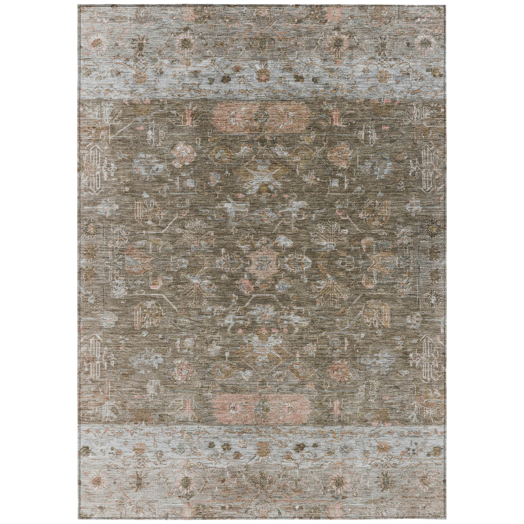 3' X 5' Brown And Gray Tribal Washable Indoor Outdoor Area Rug
