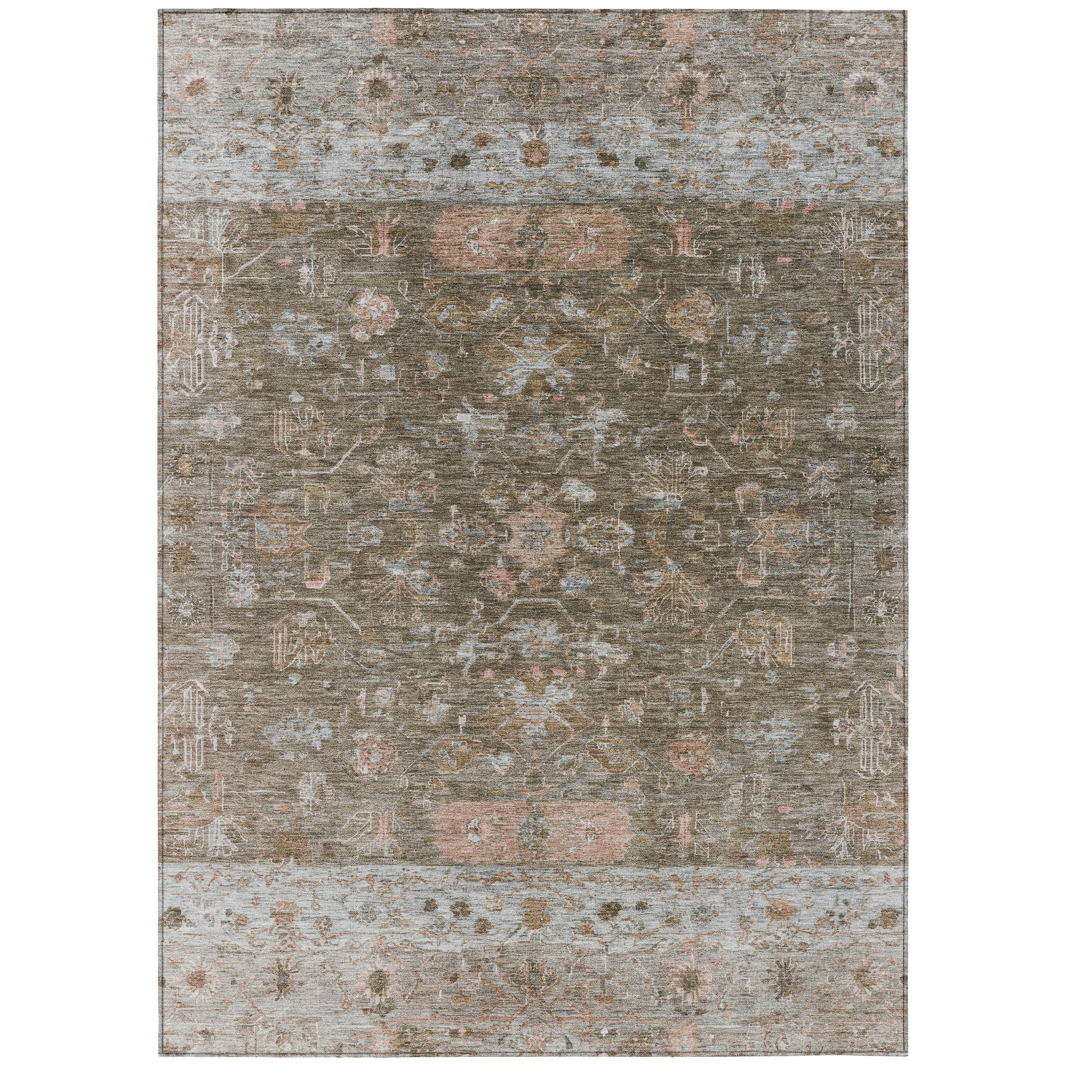3' X 5' Brown And Gray Tribal Washable Indoor Outdoor Area Rug
