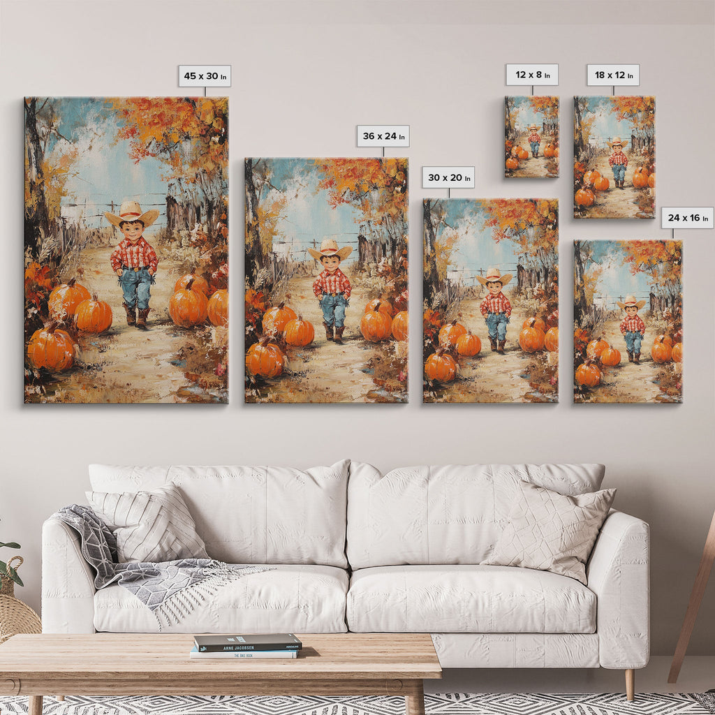 Autumn Cowboy & Pumpkins Canvas Wall Art