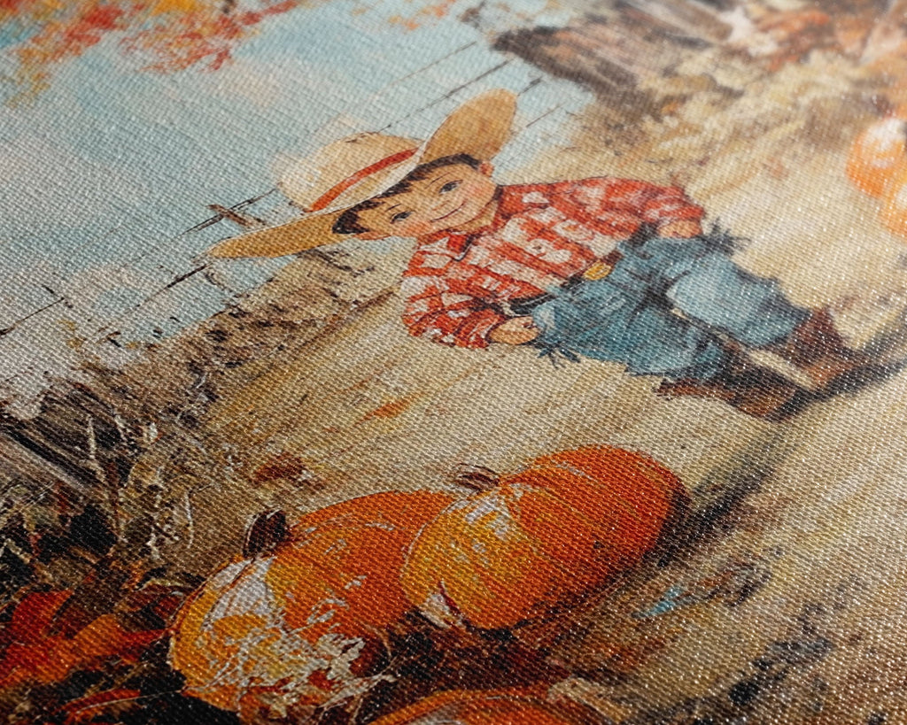 Autumn Cowboy & Pumpkins Canvas Wall Art