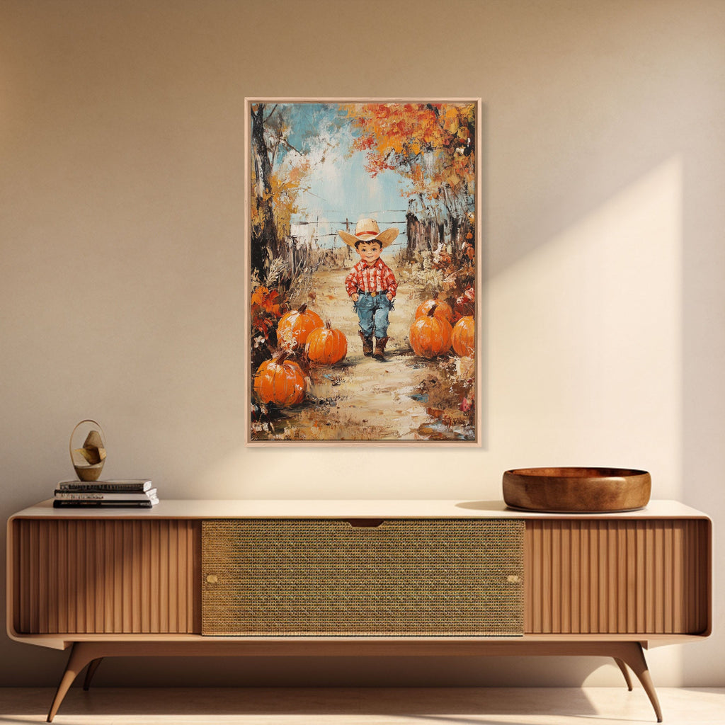 Autumn Cowboy & Pumpkins Canvas Wall Art