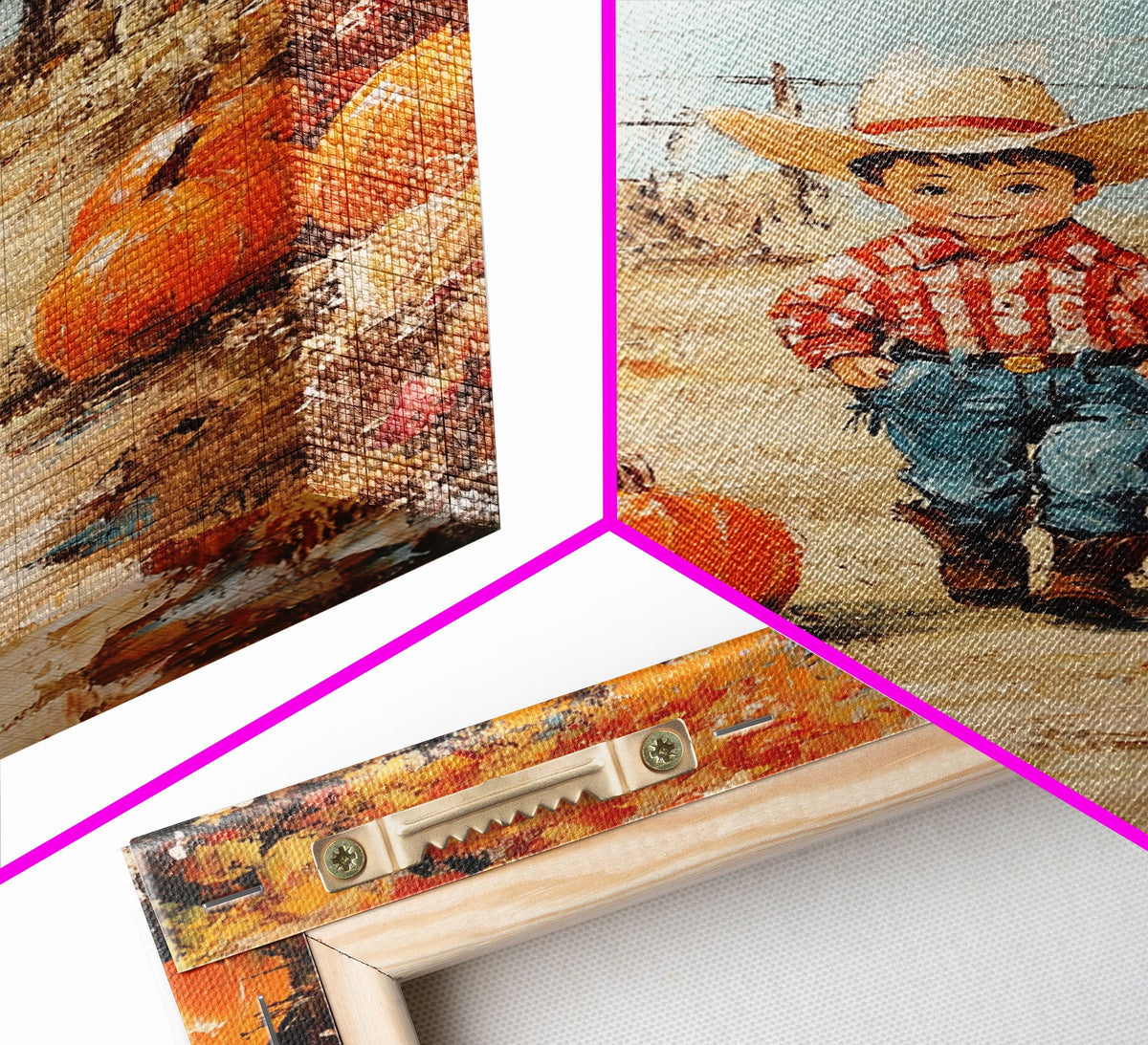 Autumn Cowboy & Pumpkins Canvas Wall Art