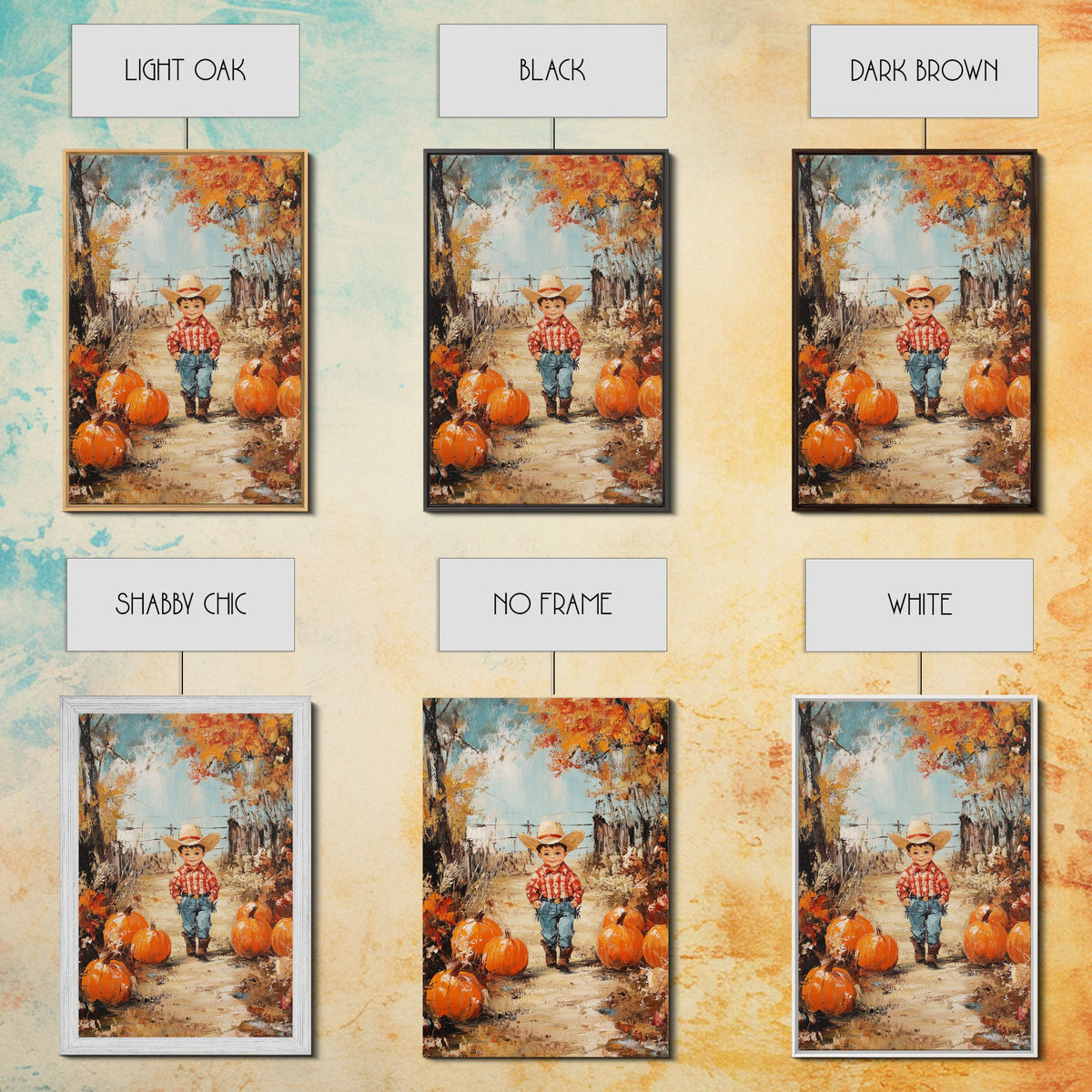 Autumn Cowboy & Pumpkins Canvas Wall Art