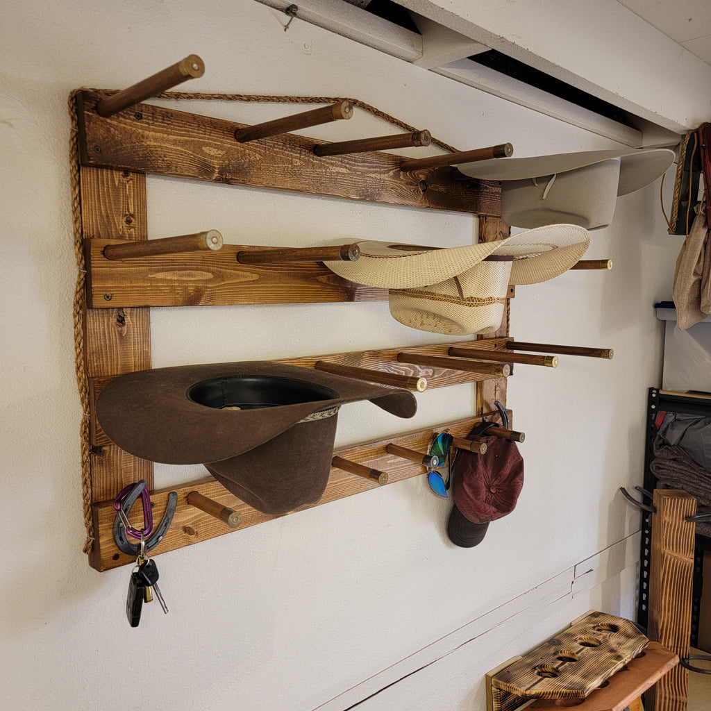9 Cowboy Hat Rack | Cowboy Hat Holder | Rustic Western Hat Display | Handcrafted Wooden Organizer | Space-Saving Home Decor | Made in USA